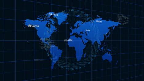 world map with numerical data and grid lines, global statistics animation