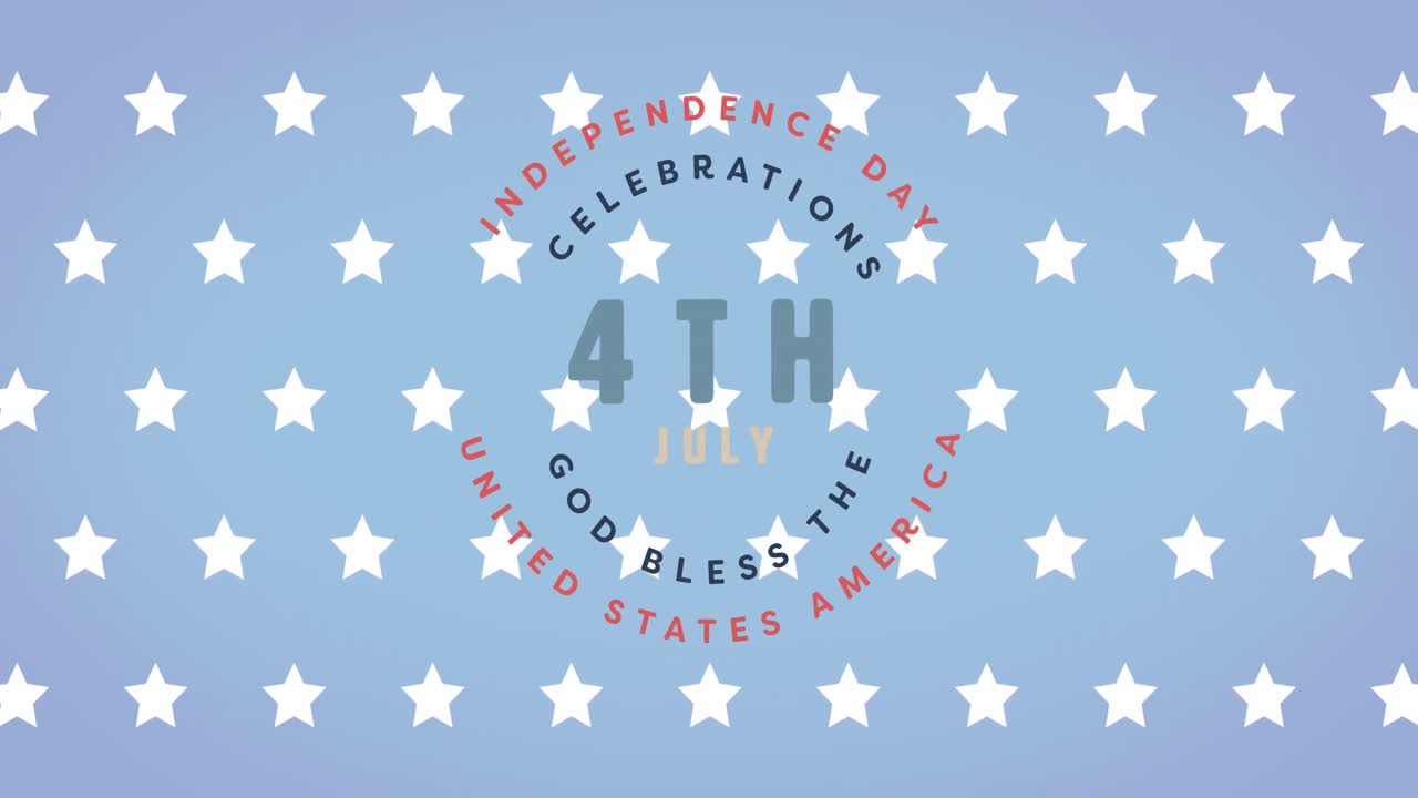 animación del día de la independencia del 4 de julio texto sobre estrellas en fondo azul