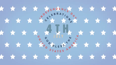 animation of 4th july independence day text over stars on blue background