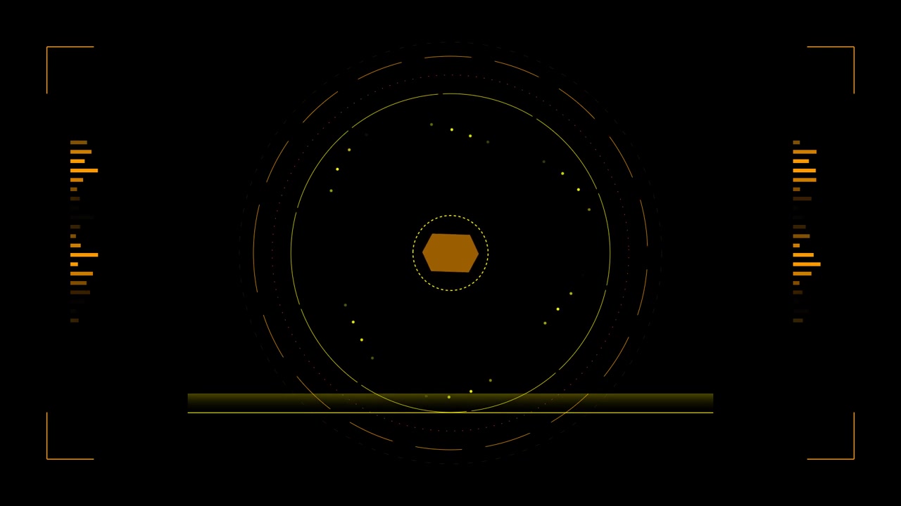 Futuristic Digital HUD Interface with Rotating Hexagon