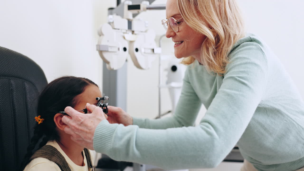 Eye exam, optometry and optician with frame