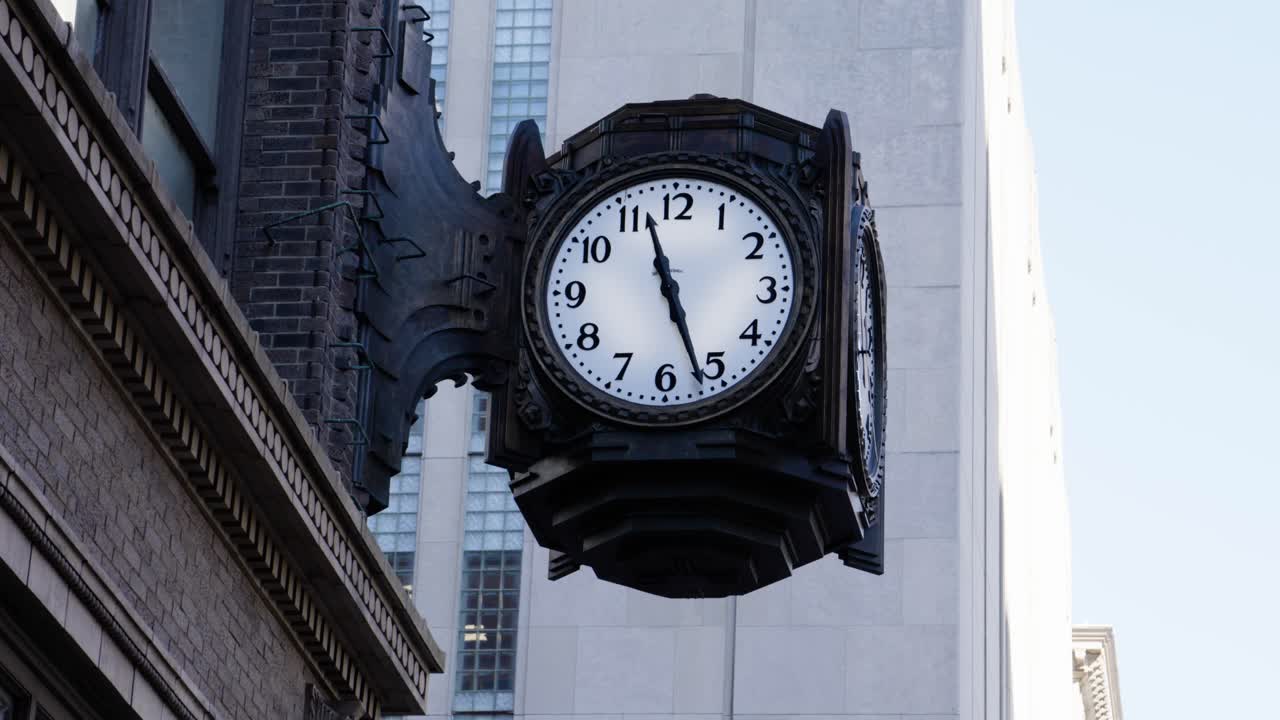 Indianapolis downtown district shop clock with monument circle soldiers and sailors memorial in the background