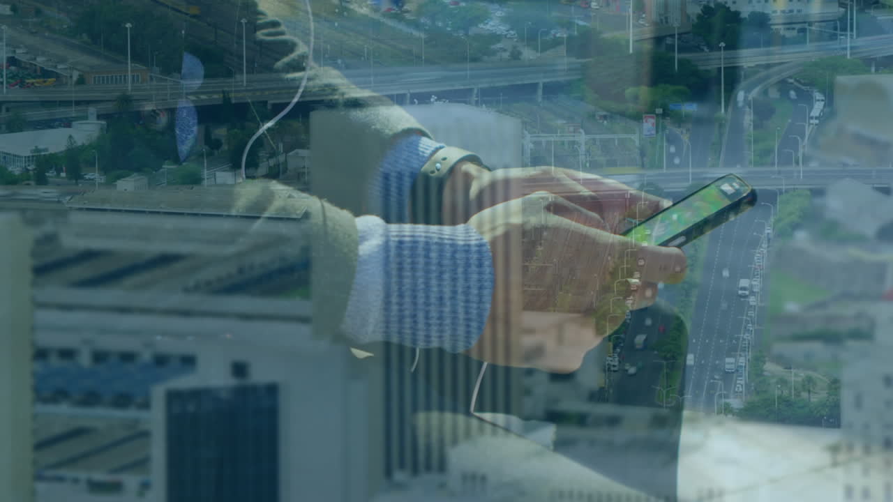 Man using smartphone and traffic