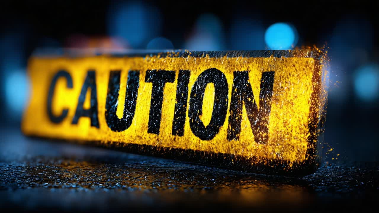 A Striking Image of a Glowing 'Caution' Sign with a Dynamic Background, Highlighting Safety and Awareness in an Atmospheric Setting