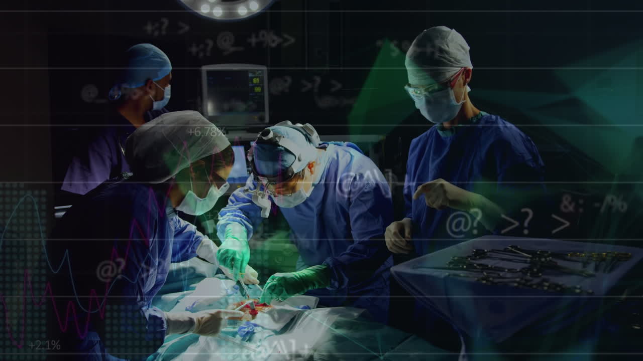 animación del procesamiento de datos sobre diversos cirujanos durante la cirugía