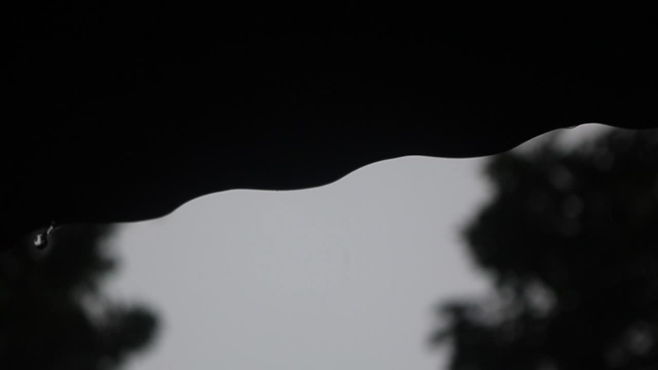 капли дождя, медленно падающие с жестяной крыши, силуэт