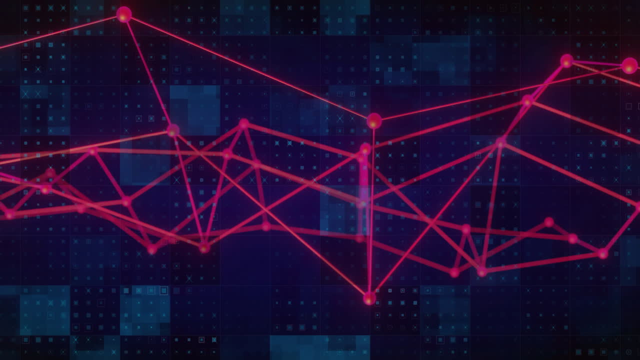 Red interconnected lines and nodes animation over digital grid background