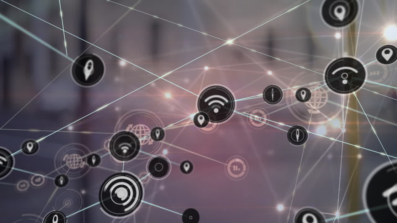 animación de la red de conexiones sobre el paisaje urbano