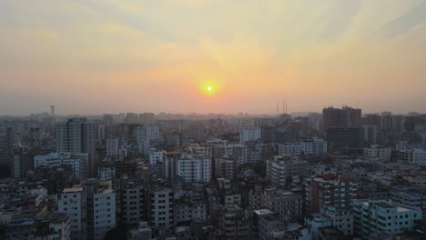 panoramic views over dhaka city during golden sunset