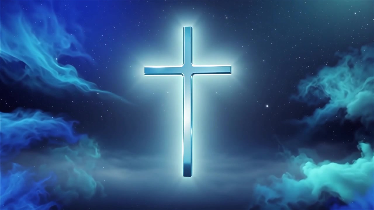 Croce Cristiana Luce Celestiale Sfondo per il Culto.