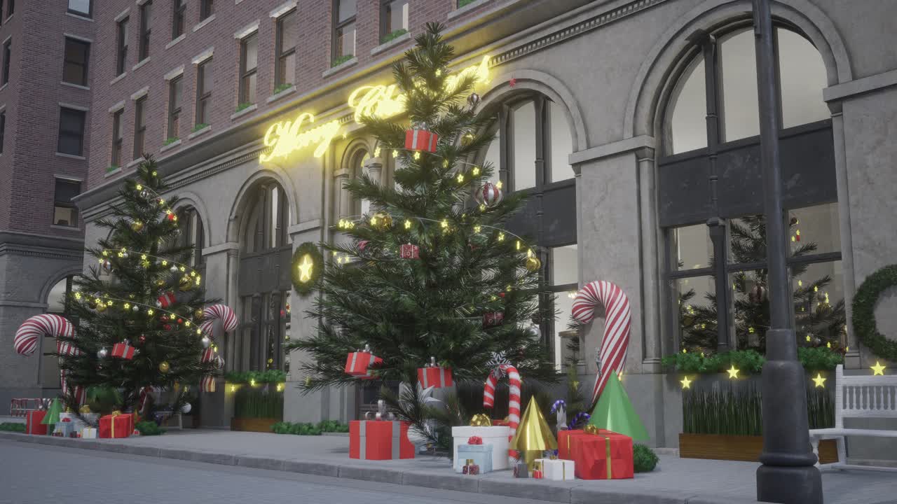 크리스마스 장식 된 거리 와 상점 앞