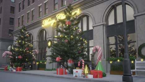 calle y fachada decoradas con navidad