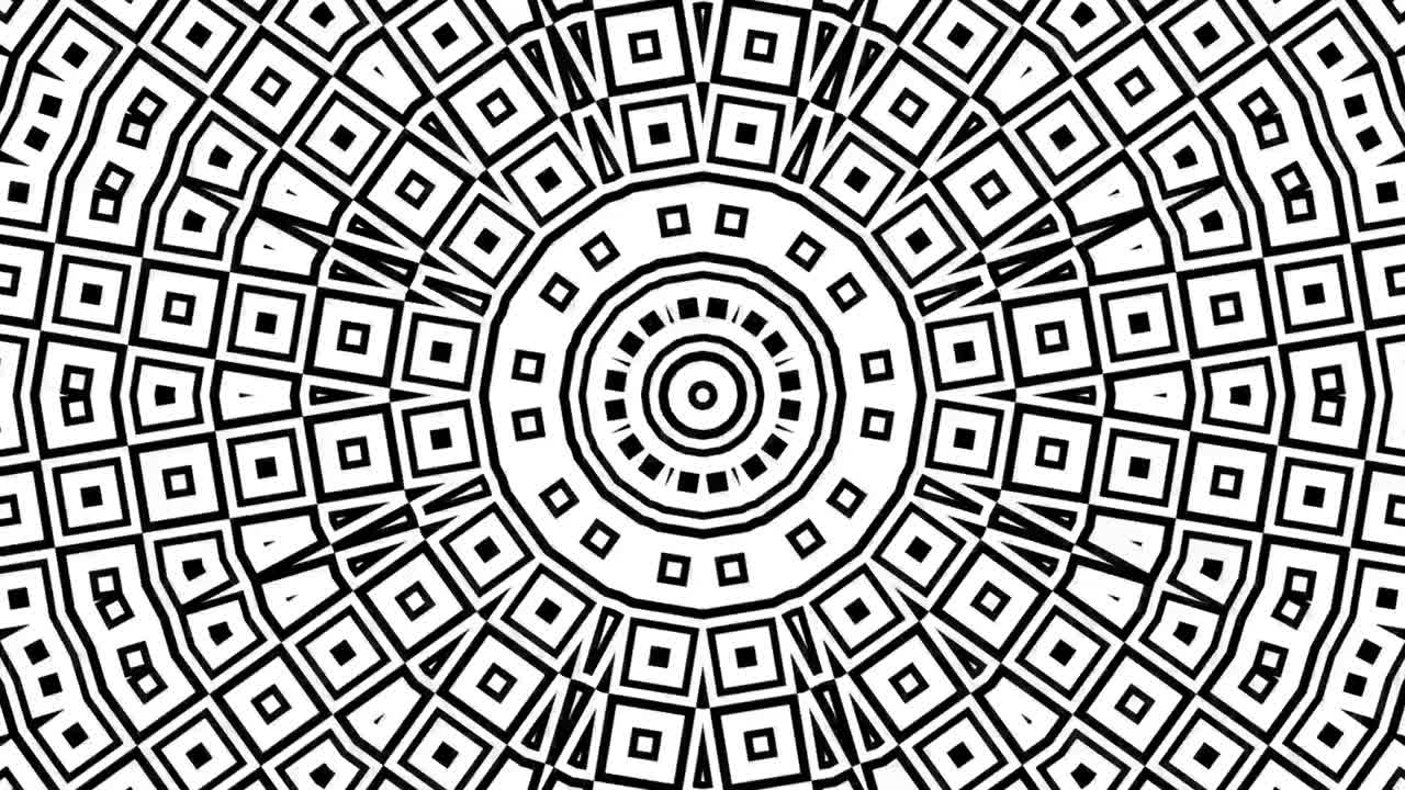 animación en bucle de caleidoscopio abstracto en blanco y negro