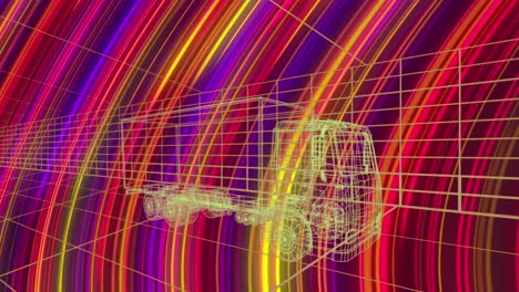 Animation-of-truck-project-over-background-with-colorful-moving-lines