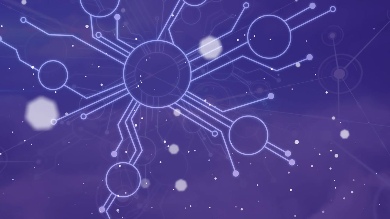 Animation of data processing over clouds and blue background