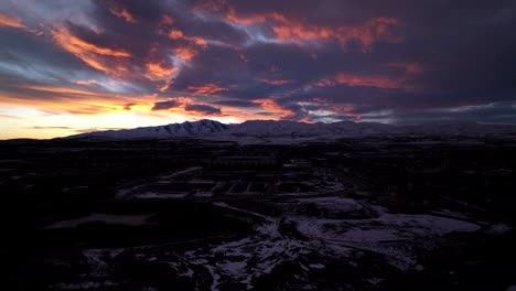 sunset over lehi, utah - sliding aerial view