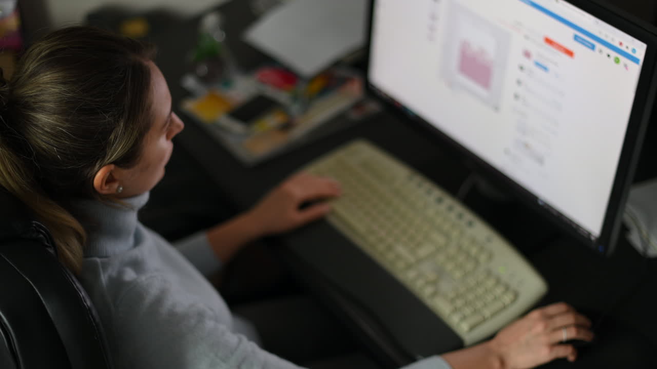 Woman designer working on stationary computer at the office