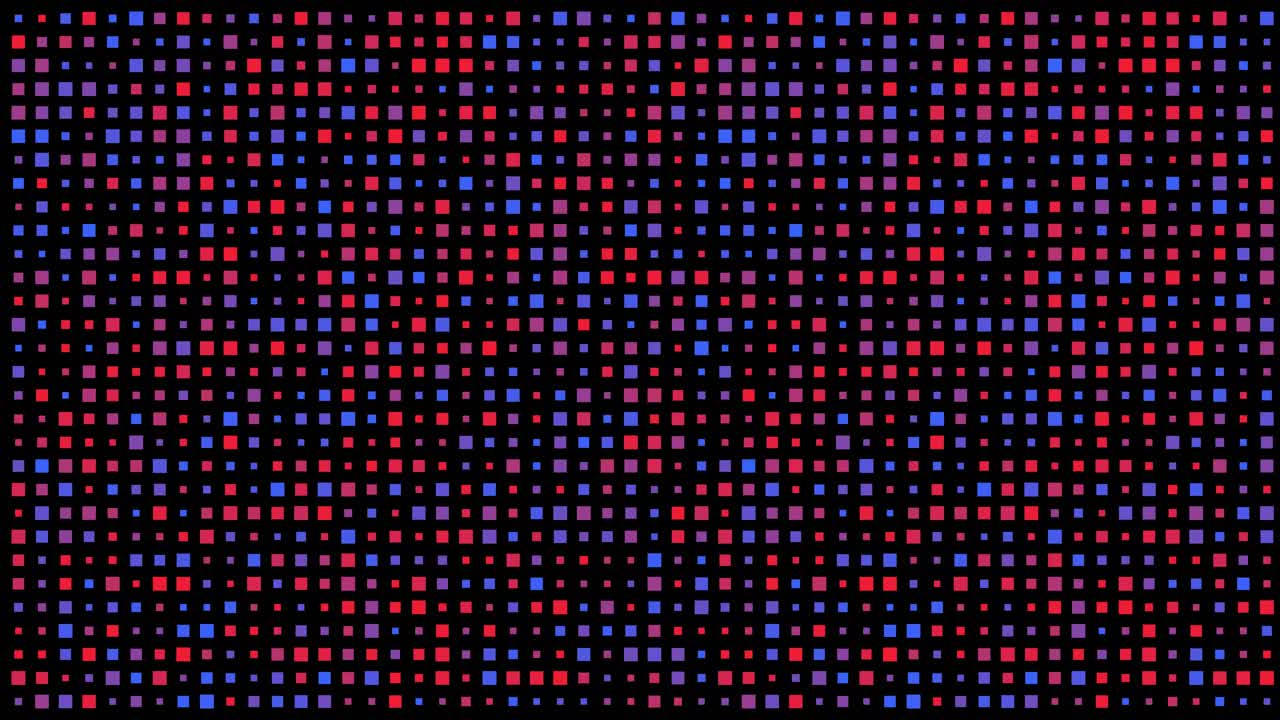 Abstract pulsating square pattern background, vibrant red and blue pixels, digital technology concept