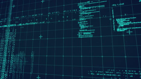 Animation of digital data processing over computer circuit board and grid