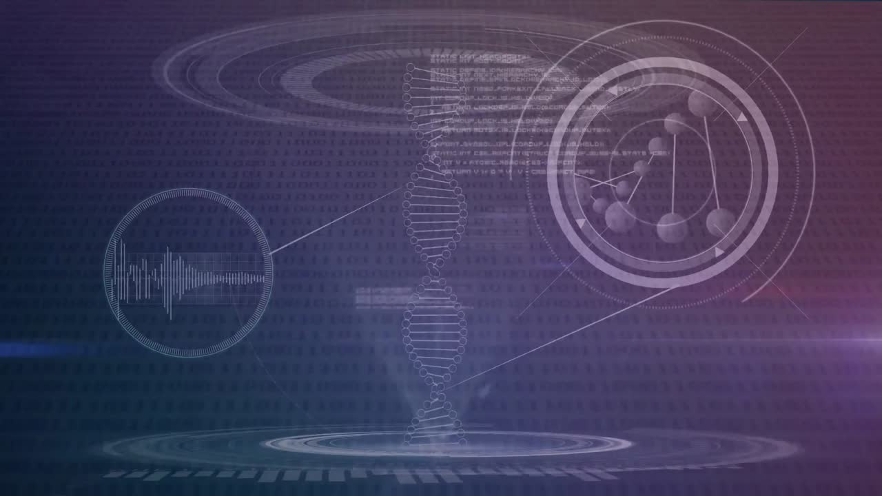 anello pulsante e dna su sfondo viola scuro