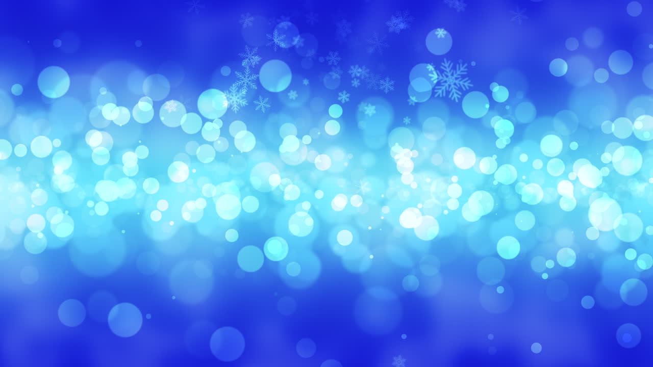 새해 복 많이 받으세요, 메리 크리스마스 1과 함께 떨어지는 푸른 보케와 눈송이