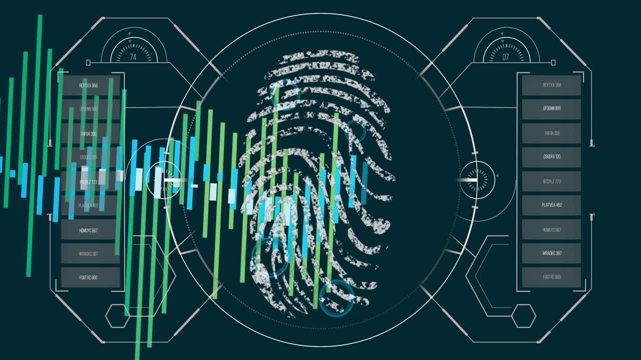 escaneo de huellas dactilares y análisis de datos en animación de interfaz digital
