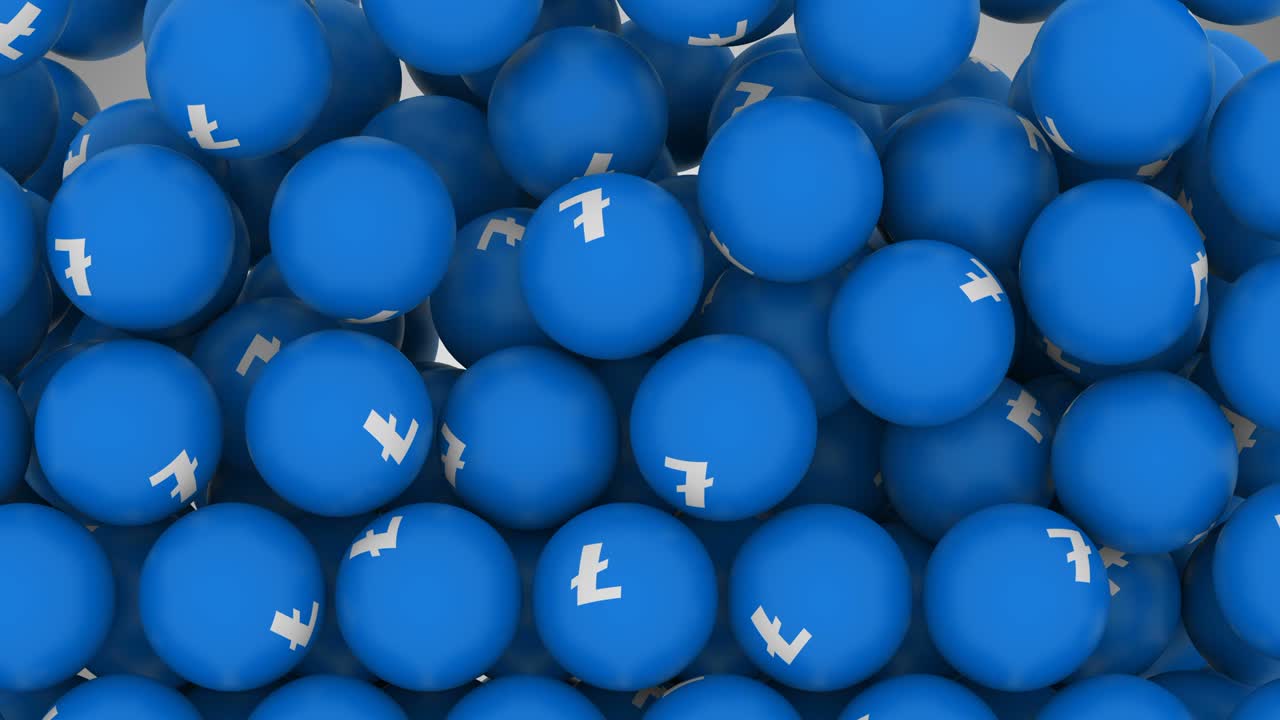 리트코인 기호와 함께 떨어지는 루프 애니메이션 공