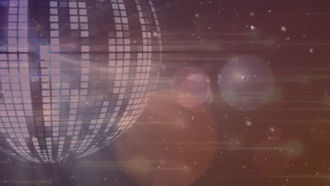 animación de bola de discoteca y confeti sobre fondo marrón