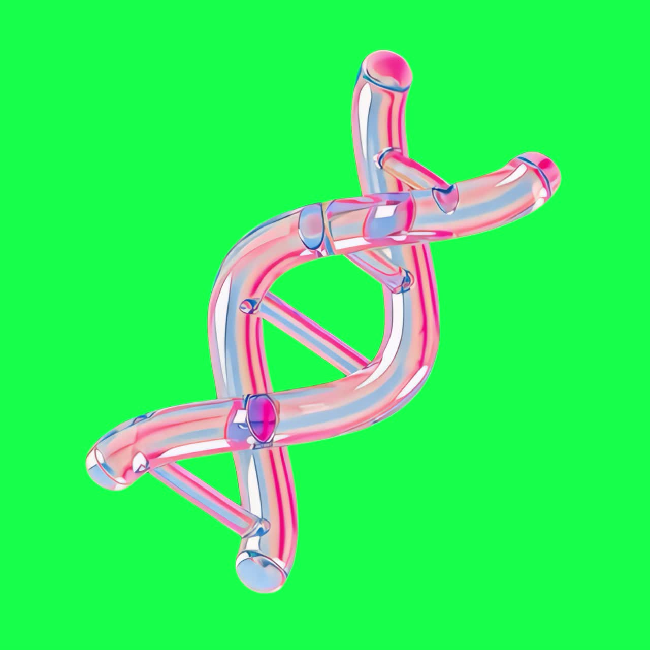 Futuristic transparent DNA structure animation, transparent 4K video, green screen