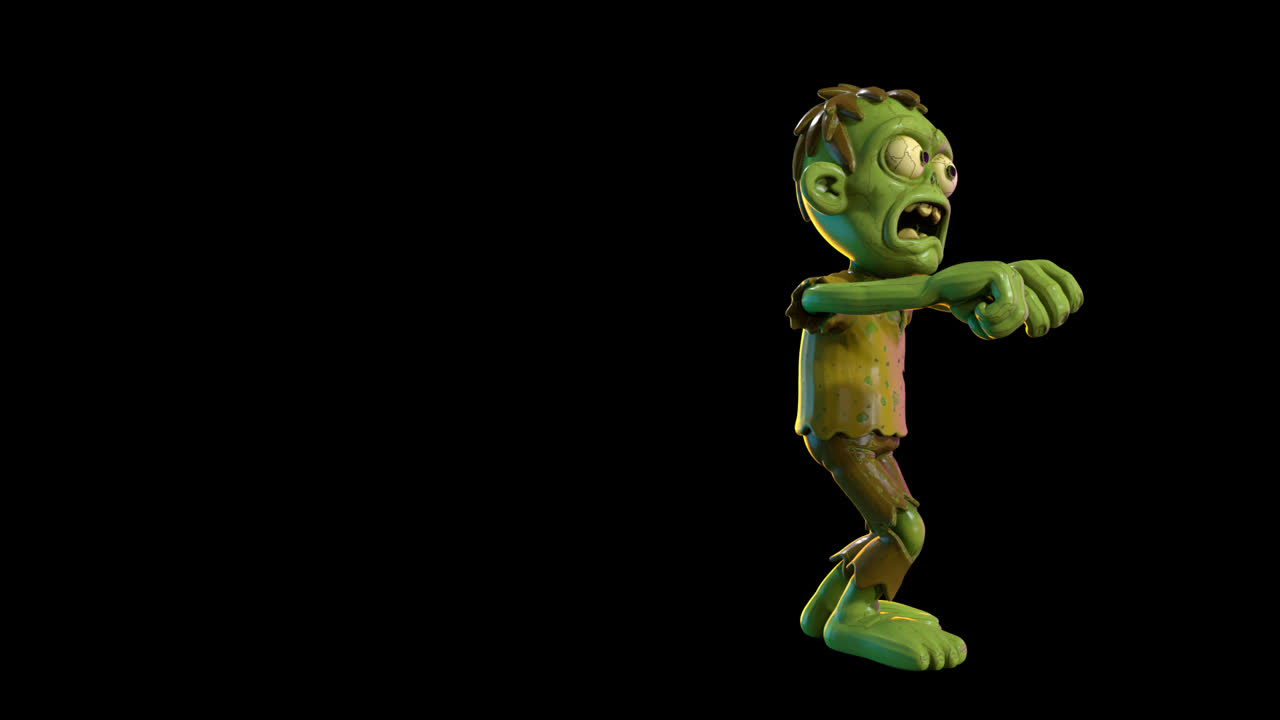 Personaggio zombie dei cartoni animati che cammina e geme