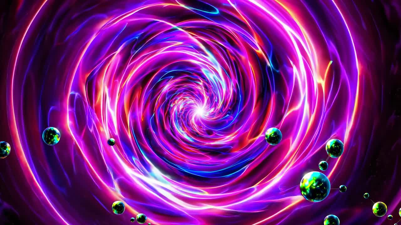 Colorful cosmic vortex swirling through space and time, surrounded by planets, creating a mesmerizing, otherworldly scene perfect for space themed backgrounds and creative projects