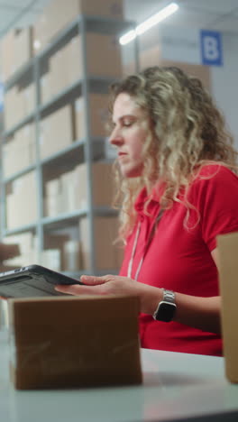 warehouse worker checking inventory with tablet