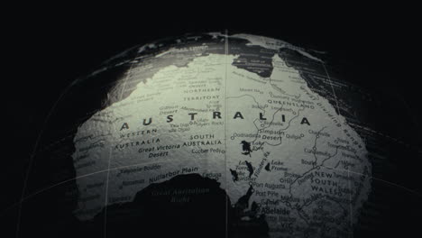 close-up view of a world map focusing on australia