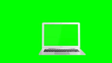 4k video. laptop (notebook) with green screen on a green background. easy for tracking and keying