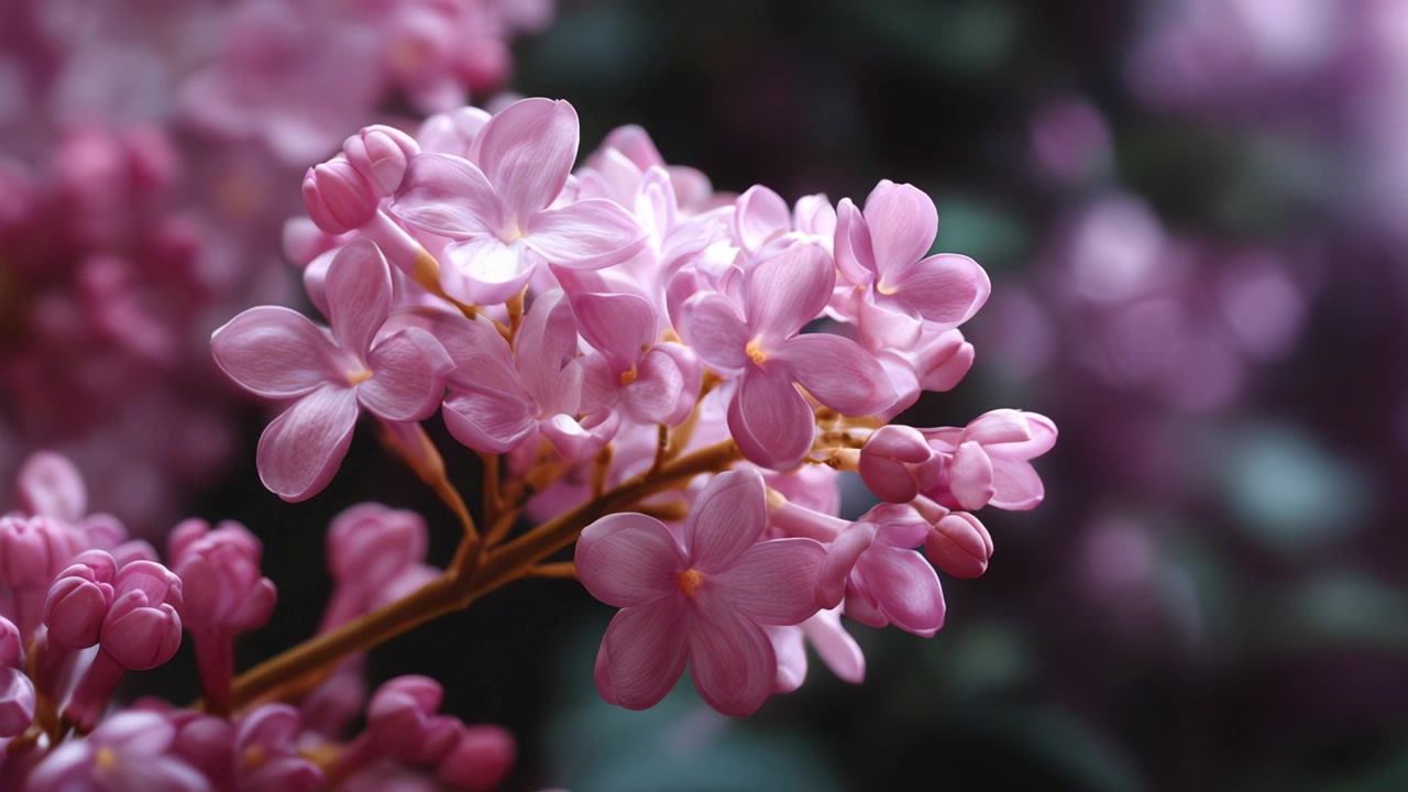 Mekar Bunga Lilac Merah Muda yang Lembut: Tampilan Jarak Dekat yang Menakjubkan dari Keindahan Alam Menampilkan Dedaunan, Mekar Bunga, dan Palet Warna Cerah di Pengaturan Taman yang Tenang
