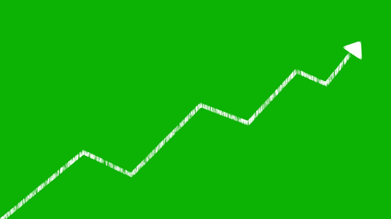 Green screen white arrow overlay diagonal upward direction clean chroma key space and simple growth