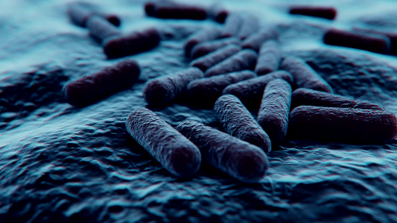 vista microscópica en 4k de una colonia de bacterias.