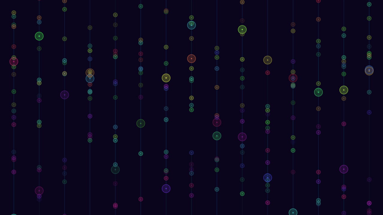 Colorful floating dots on black background in circular pattern