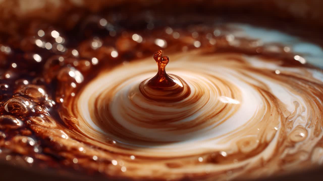 Captivating Macro Shots of Liquid Cream and Chocolate Blending, Highlighting Fractal Patterns and Fluid Motion in an Artistic Display of Swirling Serenity