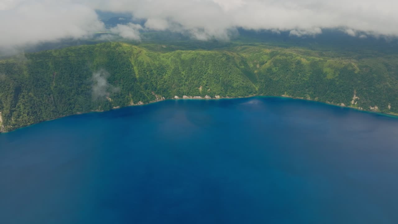 Aerial Drone View of Lake Mashu, the Clearest Crater Lake in Hokkaidō, Japan