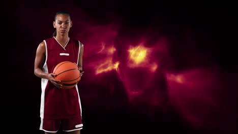 animation of basketball player holding ball over light trails