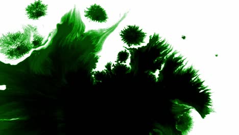 splashes of green ink spreading on white background