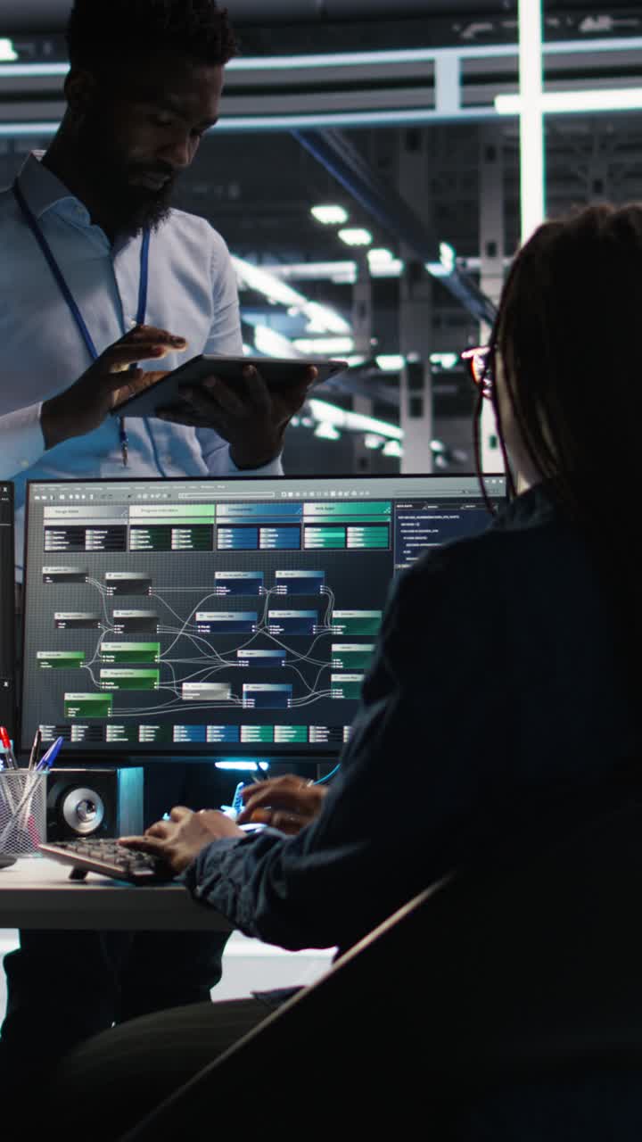 Vertical Video Server Hub Manager Talking With Programmer Using Node Tree Software