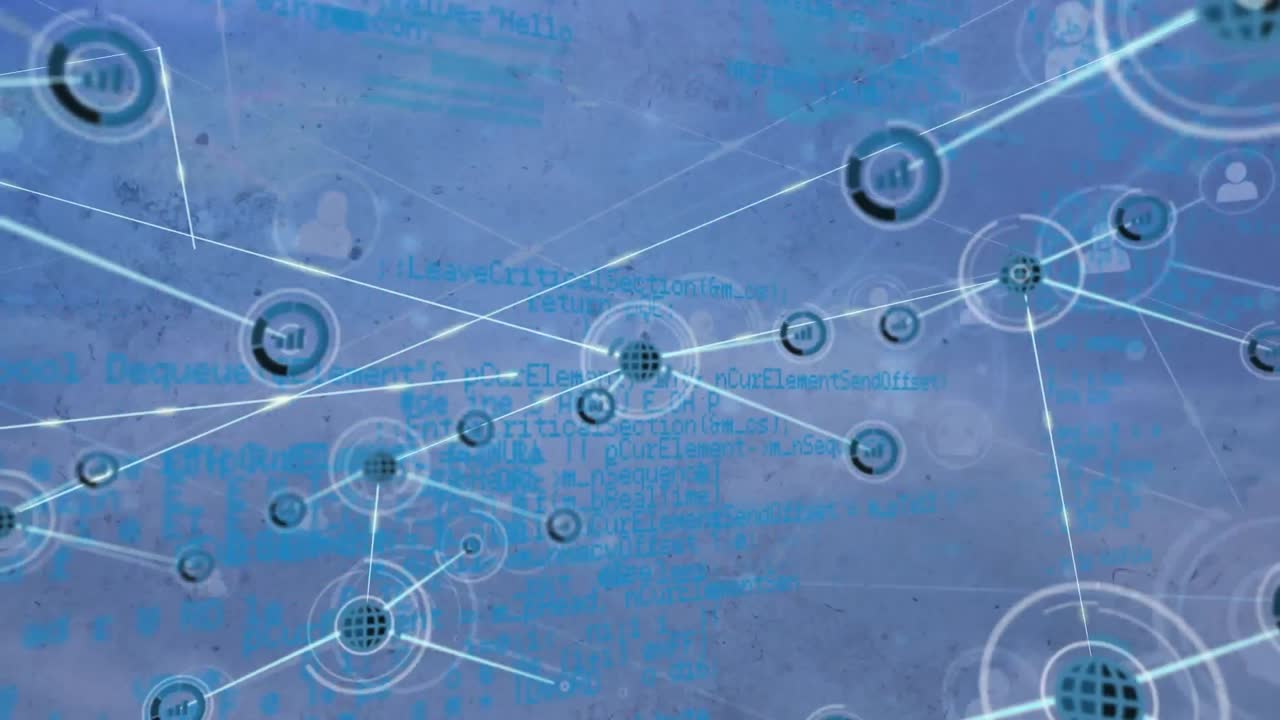 파란색 배경에 아이콘으로 연결 네트워크의 애니메이션