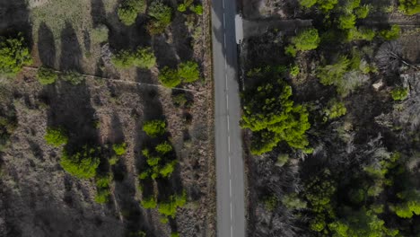 Aerial:-road-with-little-traffic-in-southern-France-during-winter