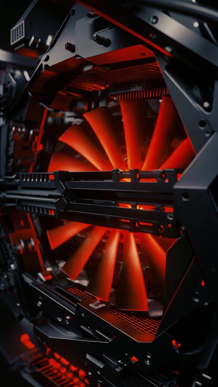 Spinning Computer Cooling Fan with Vibrant Red LED Lighting