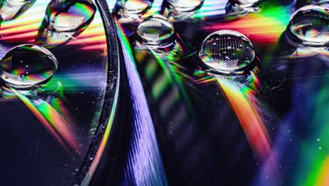 vjing background. rainbow colored music compact discs with a lot of water drops