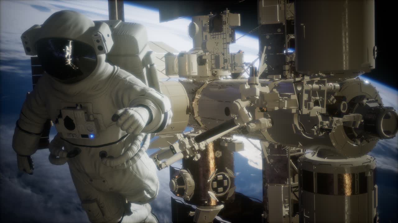 Stazione Spaziale Internazionale e astronauta nello spazio sopra il pianeta Terra