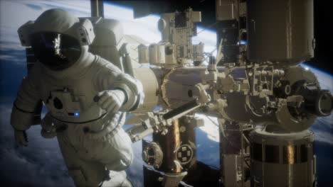 estación espacial internacional y astronauta en el espacio exterior sobre el planeta tierra