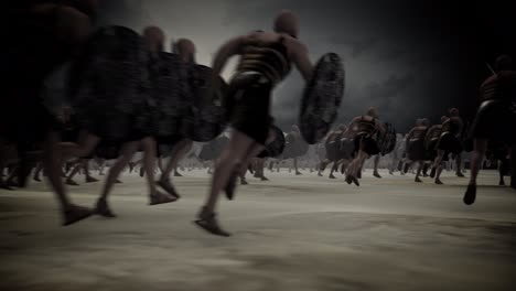 huge army of ancient warriors running through a battlefield